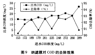 納濾膜，廢水滲透液，COD，去除效果